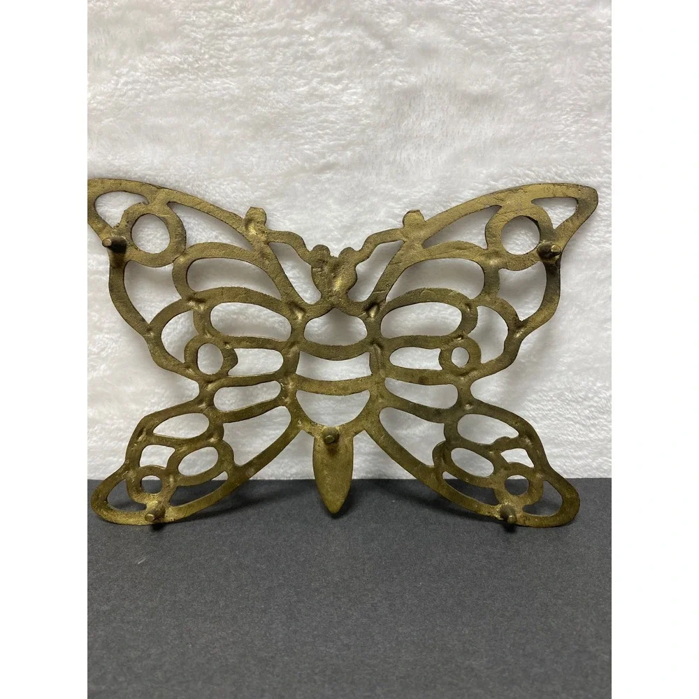 VTG Pair of Brass Butterfly Trivets Hot Plates MCM‎ Pot Holder Wall Decor